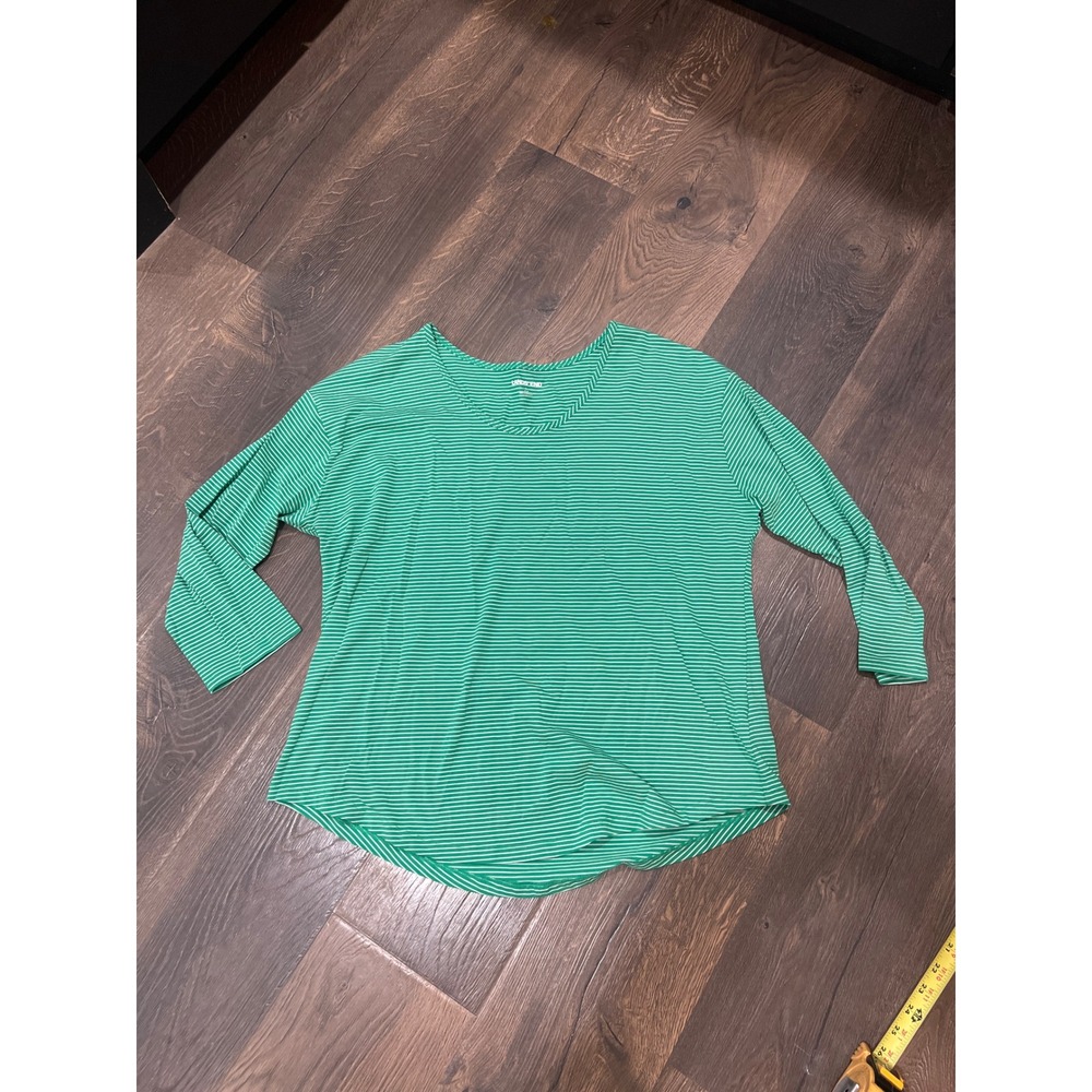 Lands End‎ Green White Striped Long Sleeve Top Shirt Womens Size L